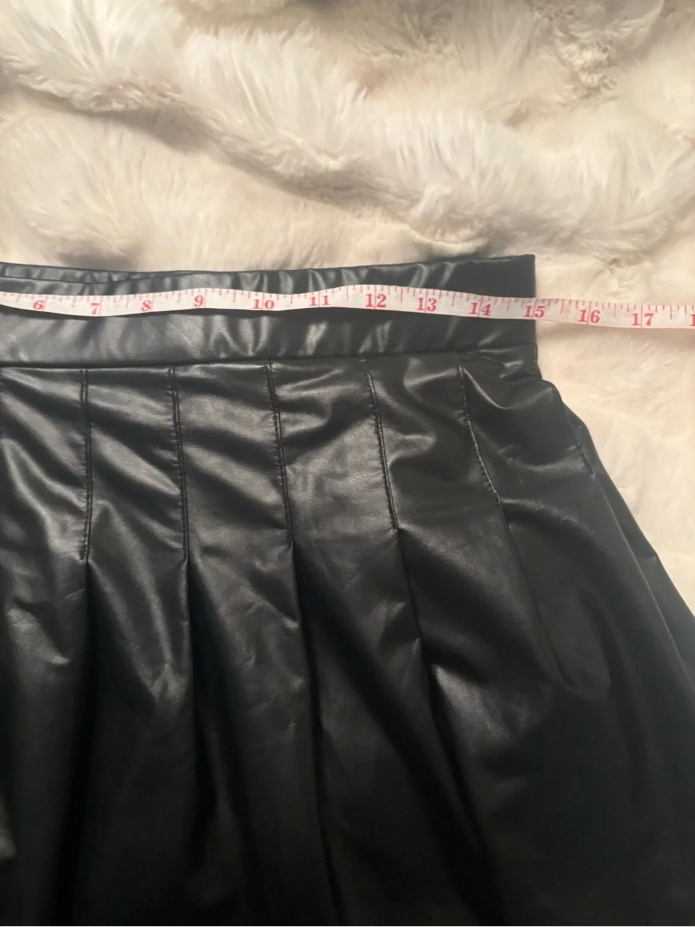 Faux Leather Black Pleated Skater Skirt